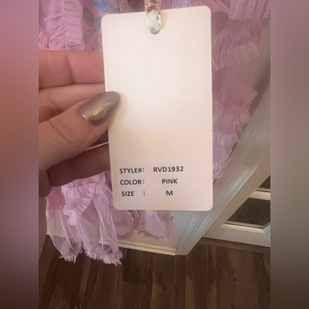 Rosevelvet Pink Floral Tulle Ruffle Mini Dress | Cottagecore NWT- M - Picture 6 of 9